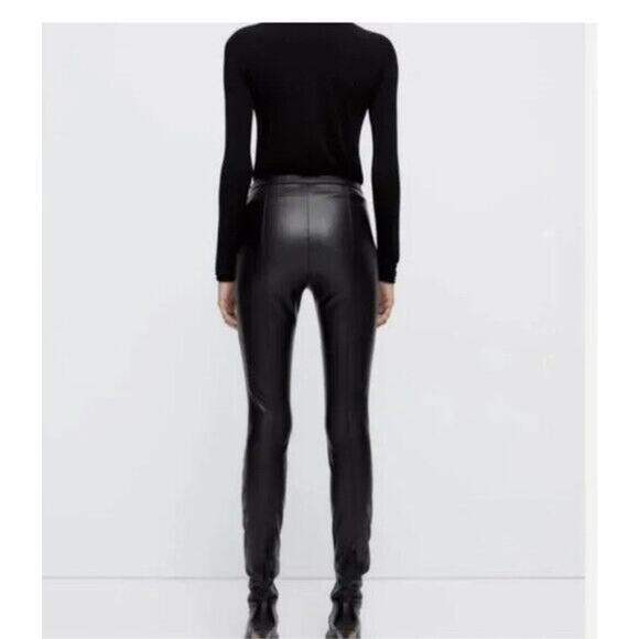 Zara Faux Leather Leggings Size XS Womens Black High Rise NWT Blogger Favorite - Picture 10 of 11